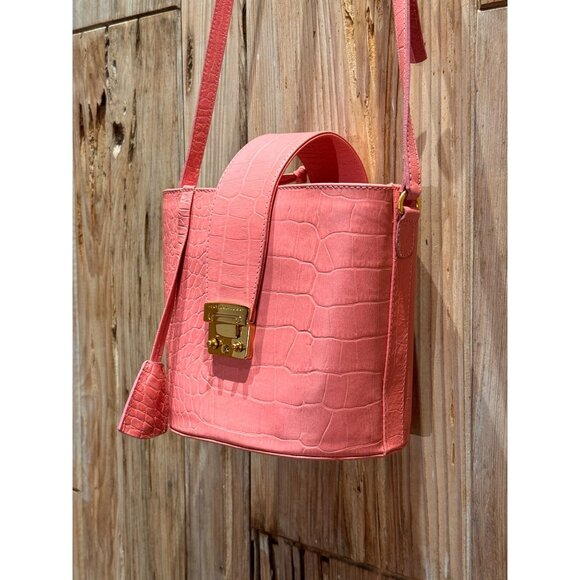 EVERYDAY TRENDING PINK FAUX CROC SKIN 80'S 90'S Y2K TATIANA LUNA BUCKET SHOULDER - Picture 3 of 6